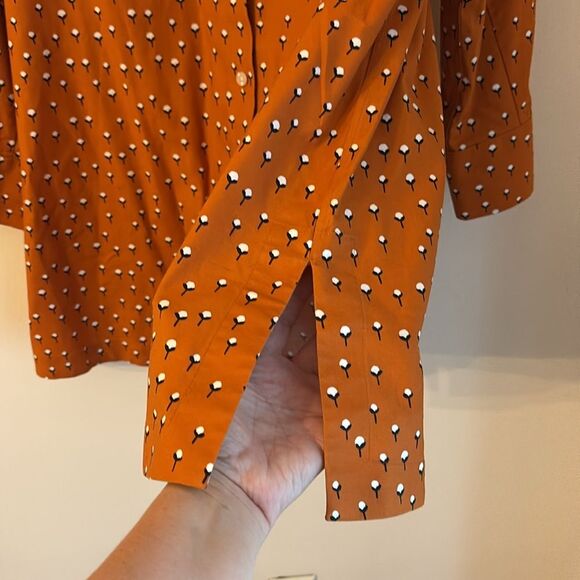 Chico's Tops Orange Burnt Cotton Flower Button Down Shirt women blouse size 16! - Picture 9 of 11